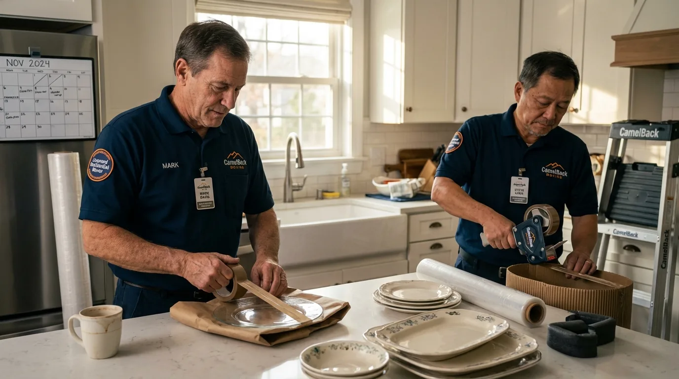 Professional crew packing kitchen dishware in Rush Springs, OK